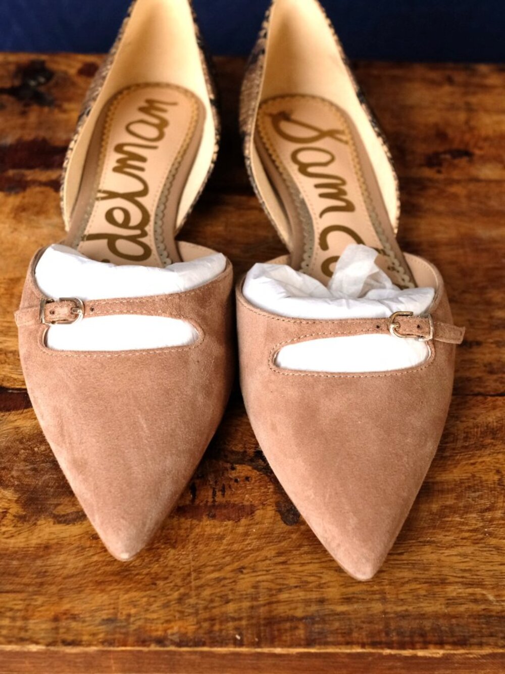 Sam Edelman Rina Pointed Toe Flats Womens 8 Brown Suede Snake d'Orsay w Box